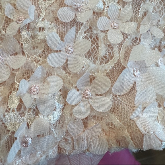 Badgley Mishka 3D Flower Embellished Floral Applique Baby Pink Lace Top Size 10 - Picture 13 of 13